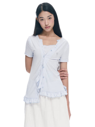 [NECY] Heart Lock Embroidered Short Sleeve Lace Hem T-Shirt