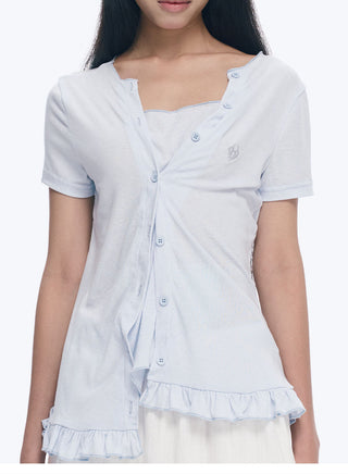 [NECY] Heart Lock Embroidered Short Sleeve Lace Hem T-Shirt