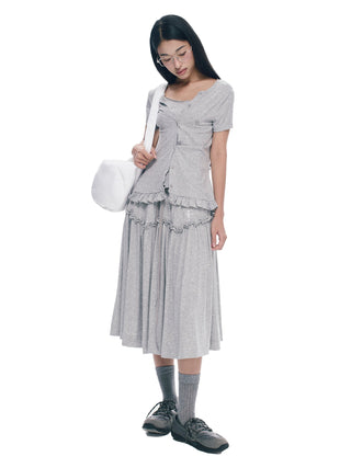 [NECY] Heart Lock Embroidered Short Sleeve Lace Hem T-Shirt