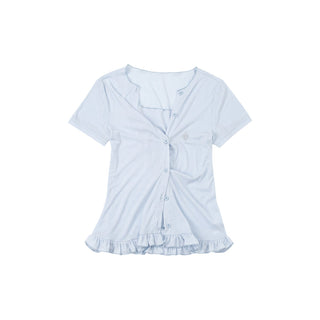 [NECY] Heart Lock Embroidered Short Sleeve Lace Hem T-Shirt