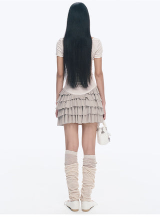 [NECY] Ruffled Dress Short Sleeve Suspenders Skirt