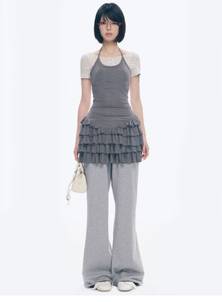 [NECY] Ruffled Dress Short Sleeve Suspenders Skirt