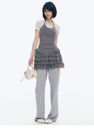 [NECY] Ruffled Dress Short Sleeve Suspenders Skirt