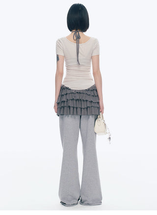 [NECY] Ruffled Dress Short Sleeve Suspenders Skirt