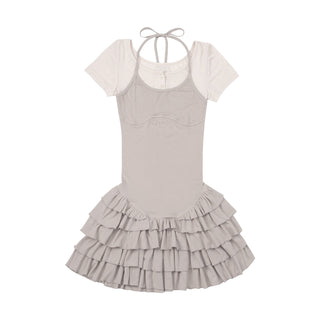 [NECY] Ruffled Dress Short Sleeve Suspenders Skirt