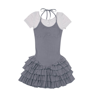 [NECY] Ruffled Dress Short Sleeve Suspenders Skirt