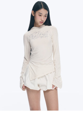 [NECY] Rhinestone Raglan Hooded Top