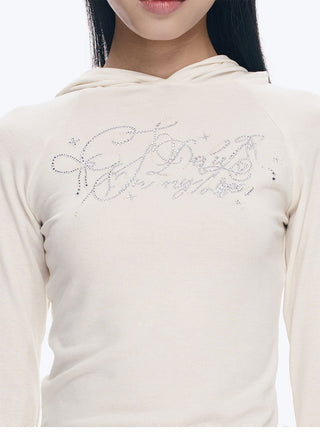 [NECY] Rhinestone Raglan Hooded Top