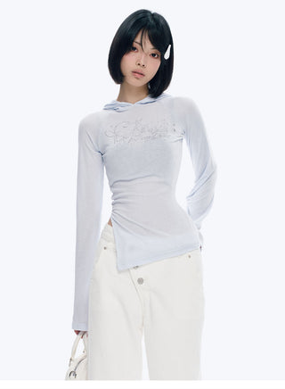 [NECY] Rhinestone Raglan Hooded Top