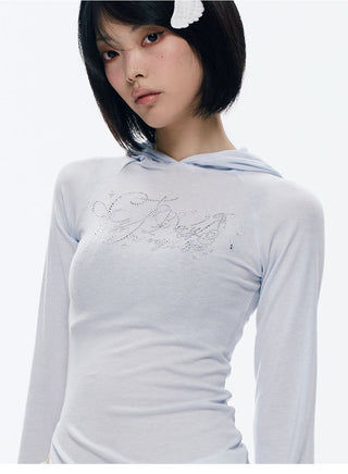 [NECY] Rhinestone Raglan Hooded Top