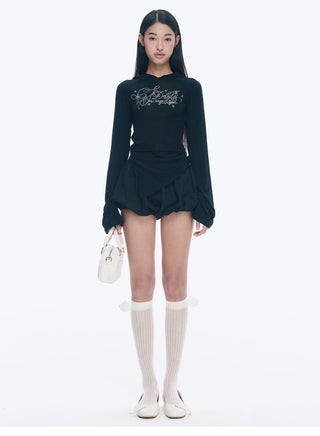 [NECY] Rhinestone Raglan Hooded Top