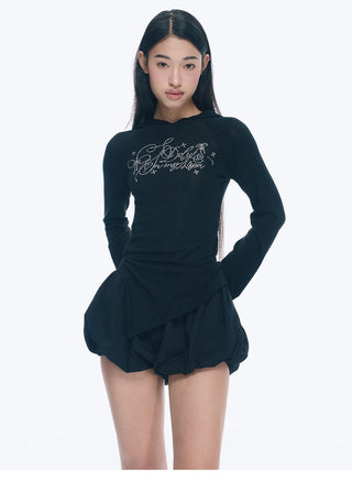 [NECY] Rhinestone Raglan Hooded Top