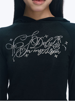 [NECY] Rhinestone Raglan Hooded Top