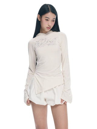 [NECY] Rhinestone Raglan Hooded Top