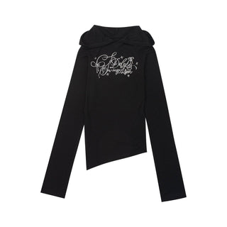 [NECY] Rhinestone Raglan Hooded Top