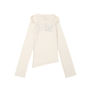 [NECY] Rhinestone Raglan Hooded Top