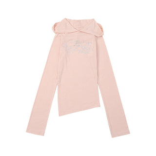 [NECY] Rhinestone Raglan Hooded Top