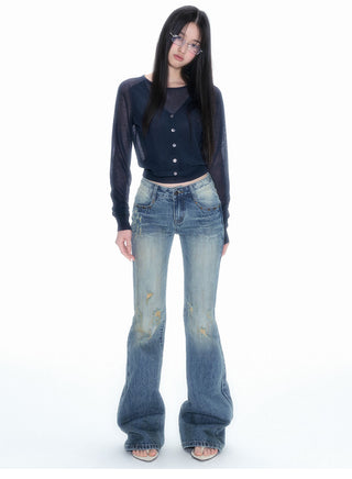 [NECY] Heart Lock Embroidered Knitwear Cardigan Top