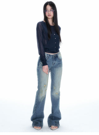 [NECY] Heart Lock Embroidered Knitwear Cardigan Top