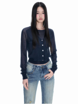 [NECY] Heart Lock Embroidered Knitwear Cardigan Top