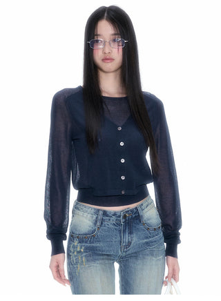 [NECY] Heart Lock Embroidered Knitwear Cardigan Top