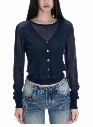 [NECY] Heart Lock Embroidered Knitwear Cardigan Top