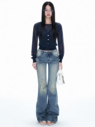 [NECY] Heart Lock Embroidered Knitwear Cardigan Top