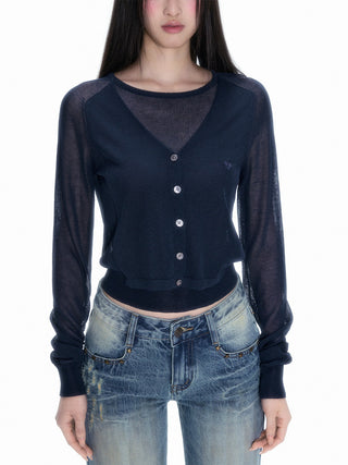 [NECY] Heart Lock Embroidered Knitwear Cardigan Top