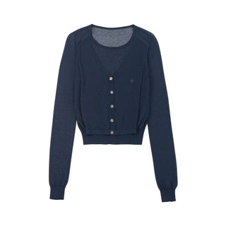 [NECY] Heart Lock Embroidered Knitwear Cardigan Top