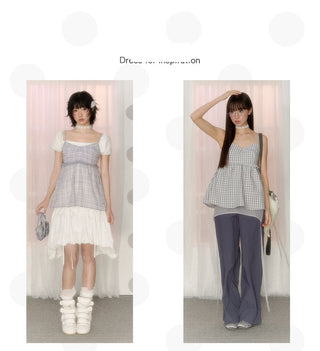 [NECY] plaid chiffon vest