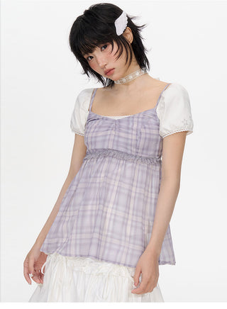[NECY] plaid chiffon vest