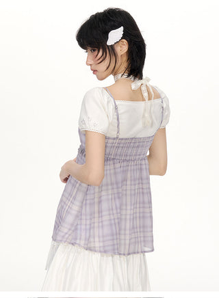 [NECY] plaid chiffon vest