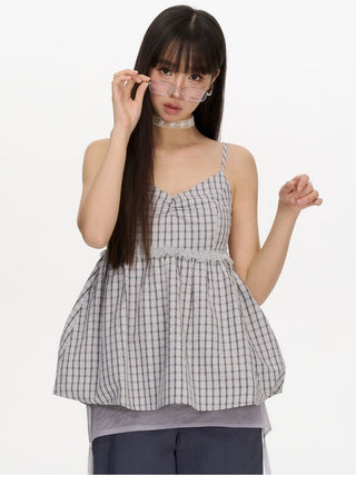 [NECY] plaid chiffon vest