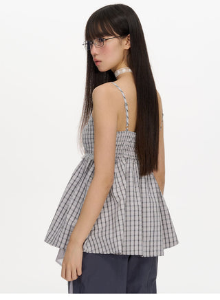 [NECY] plaid chiffon vest