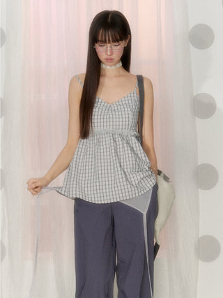 [NECY] plaid chiffon vest