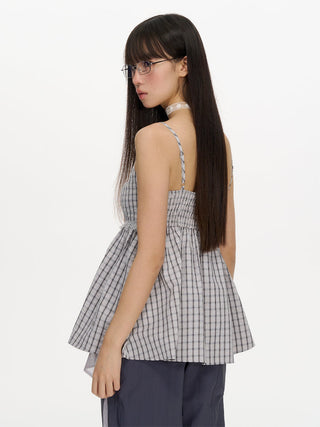 [NECY] plaid chiffon vest