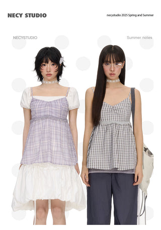 [NECY] plaid chiffon vest