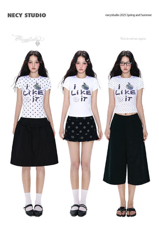 [NECY] apple rhinestone tee