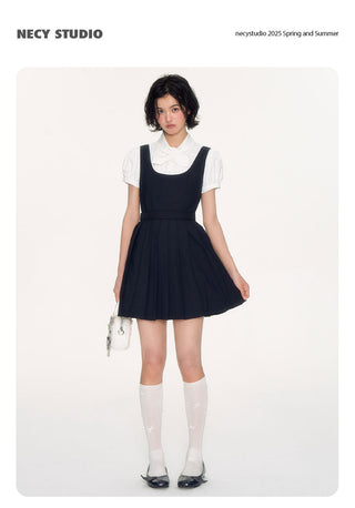 [NECY] pleated suspender skirt