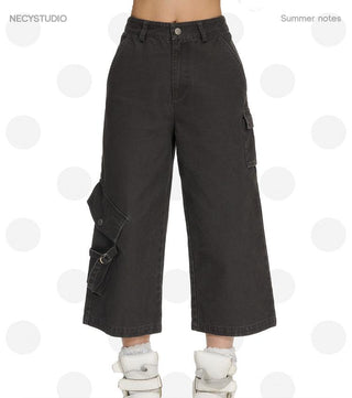 [NECY] pocket cropped overalls