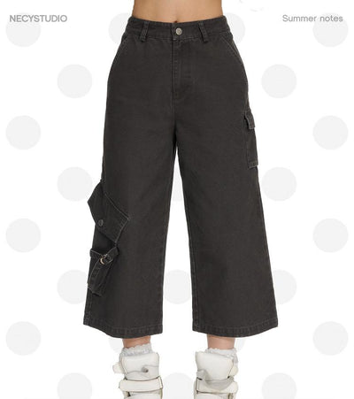[NECY] pocket cropped overalls