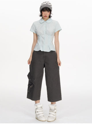 [NECY] pocket cropped overalls