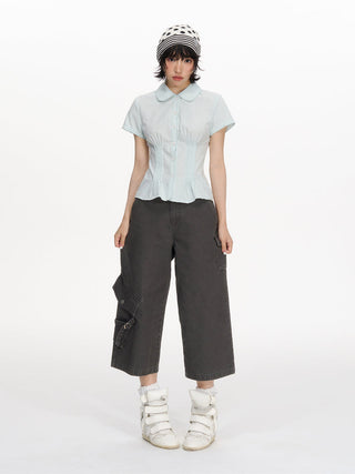 [NECY] pocket cropped overalls