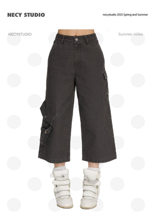 [NECY] pocket cropped overalls