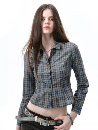 [NECY] plaid lace shirt