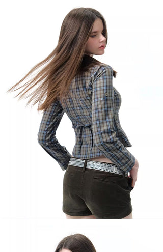 [NECY] plaid lace shirt