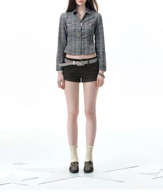 [NECY] plaid lace shirt
