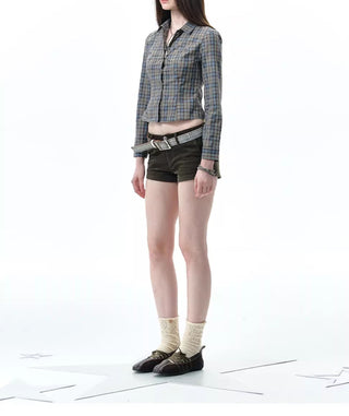 [NECY] plaid lace shirt