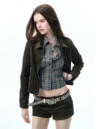 [NECY] plaid lace shirt