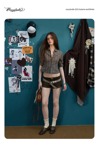 [NECY] plaid lace shirt
